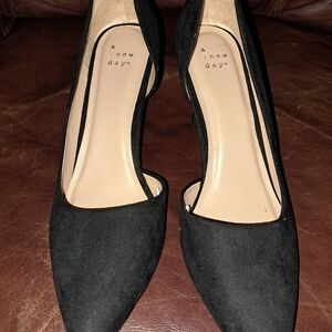 Black suede low heel